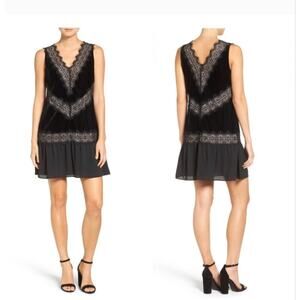 NWT Chelsea 28 Black Velvet Lace Dress Sleeveless Ruffle Cocktail Event Party L